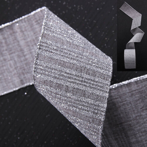 Silver Wired Ribbon - 6.5cm wide 