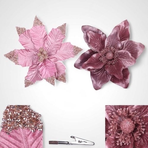 Dusty Rose Flower with Clip 2 assorted