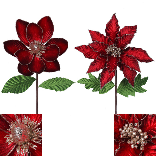Burgendy Velvet Poinsettia/ Magnolia Stem