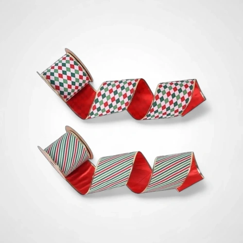 Argyle and Stripe Double Sided Ribbon -10cm x 10m