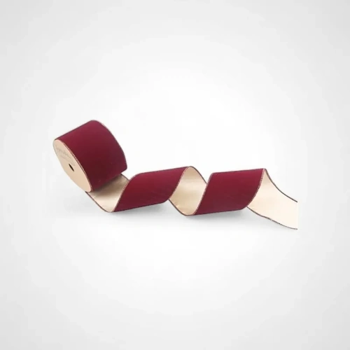 Red Velour Double sided Wire Edge Tree Ribbon -10cm x 10m