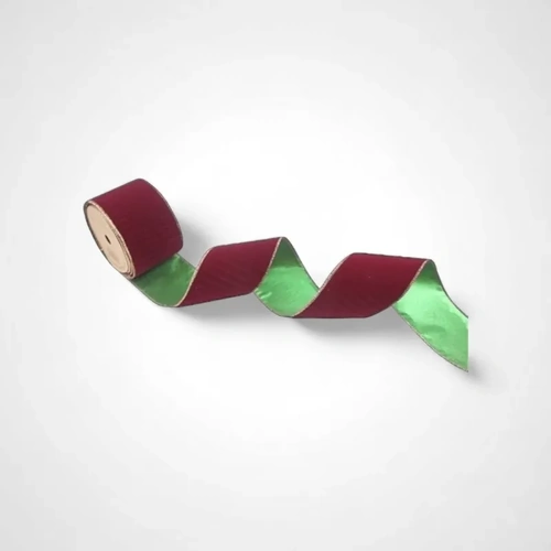 Red Velour & Green Shiny Double Sided Ribbon -10cm x 10m