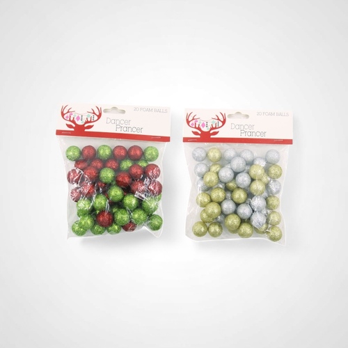 20 Pc Red & Green Glittered Foam Balls