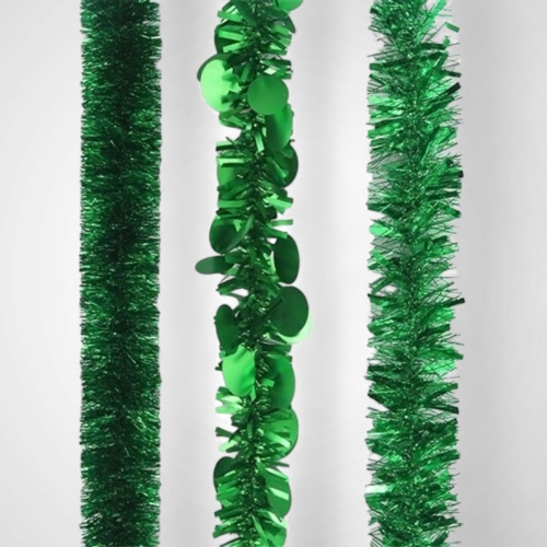 2m Green Christmas Tinsel - 3 assorted
