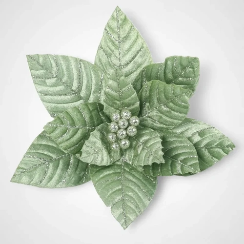 Mint Velour Poinsettia With Clip