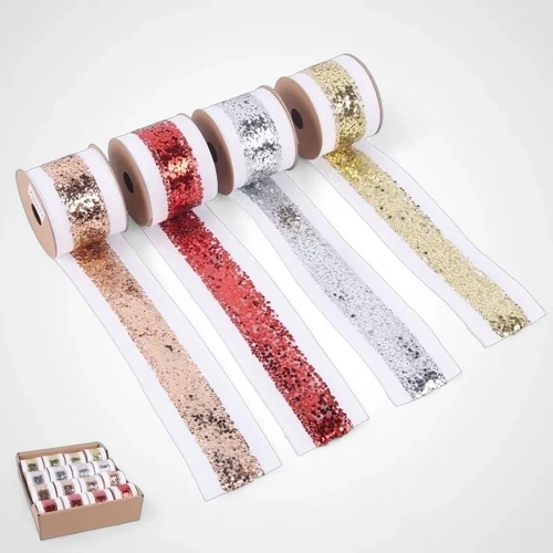 Silver Faux Linen & Sequin Ribbon