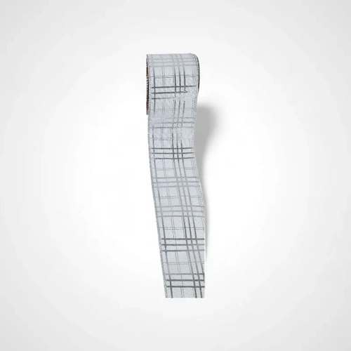 White Ribbon with Silver Plaid Ribbon