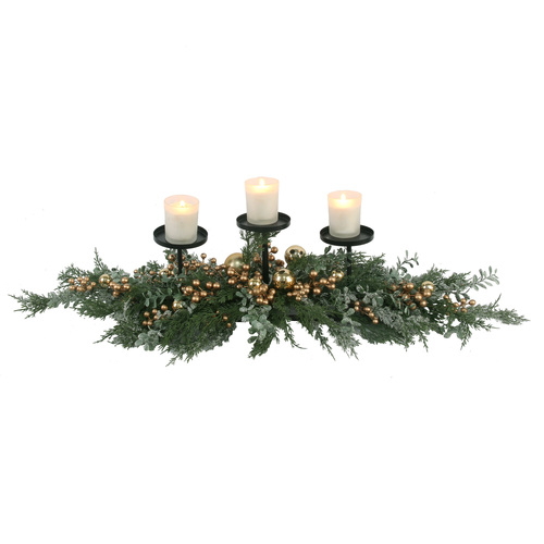 Cypress Pine with Gold Baubles & Berries Candelabra