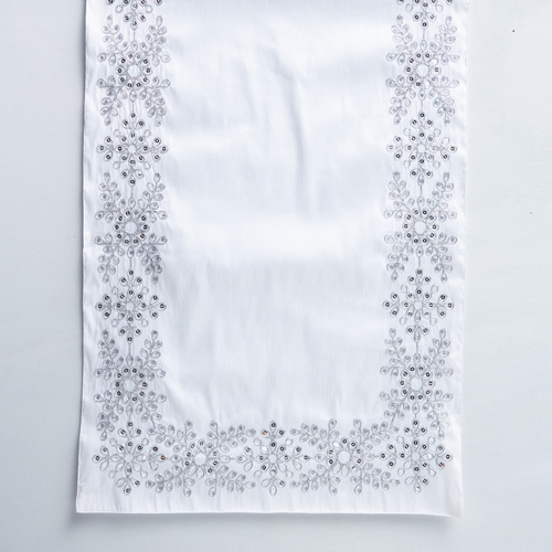 White Dupion Embroidered Table Runner
