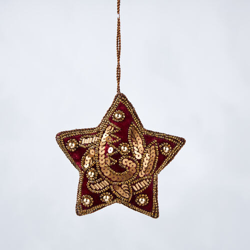 Burgundy Hand Beaded Star Ornament