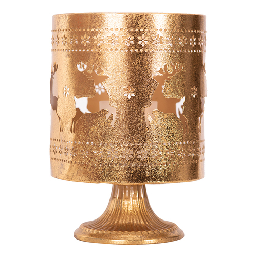 Gold Metal Candle Holder w/Reindeer Cutouts