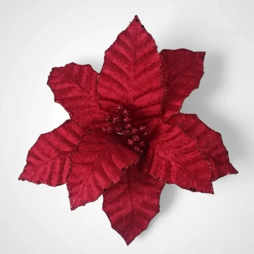 26cm Red Poinsettia W/Clip