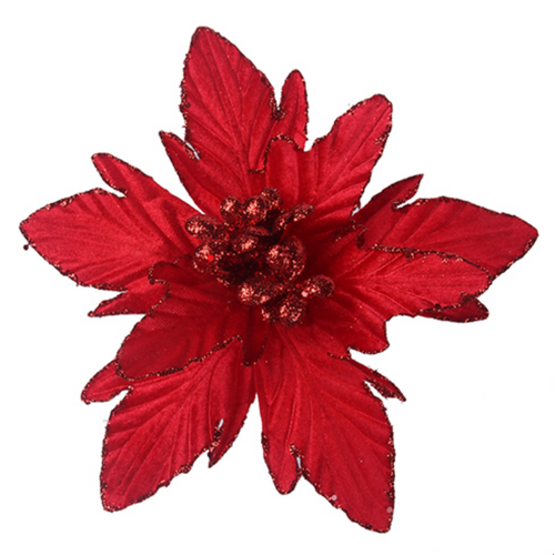 26cm Red Poinsettia W/Clip