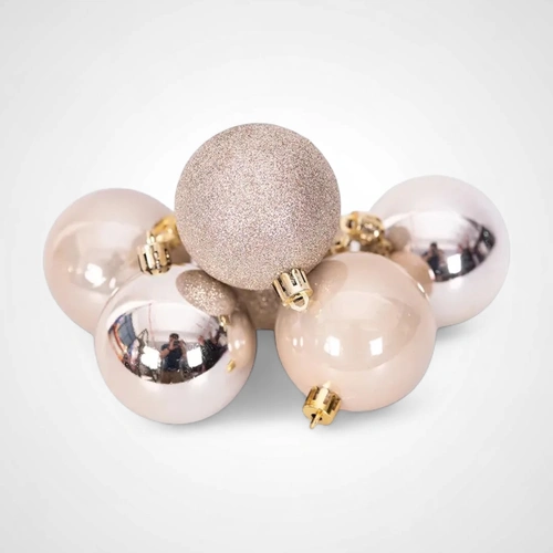 6cm Champagne Shatterproof Baubles 6pk