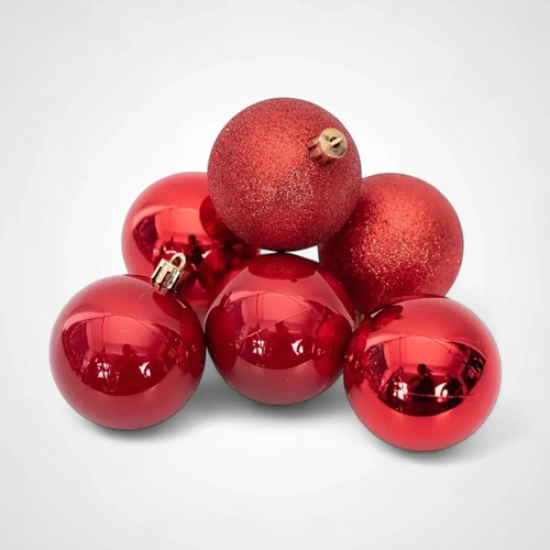 6cm Red Shatterproof Baubles 6pk