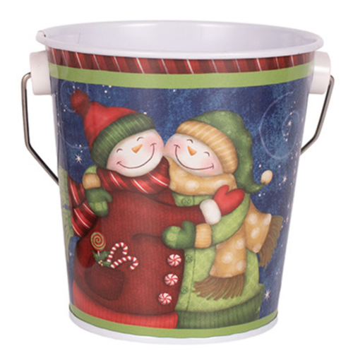 Metal Christmas Snowmen Bucket