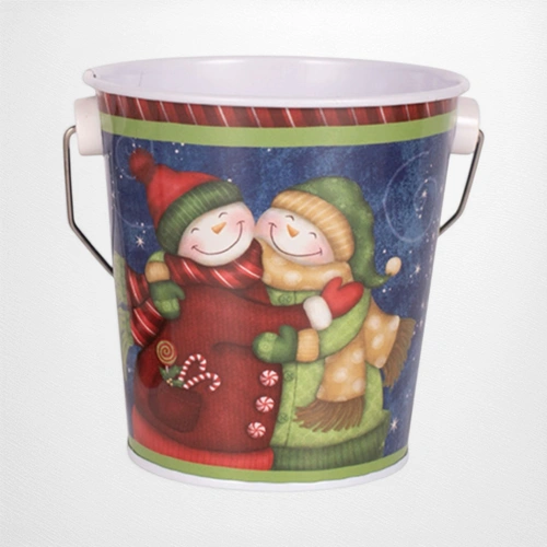 Metal Christmas Snowmen Bucket