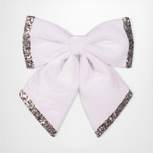 White Velour Bow with Silver Glitter Detail