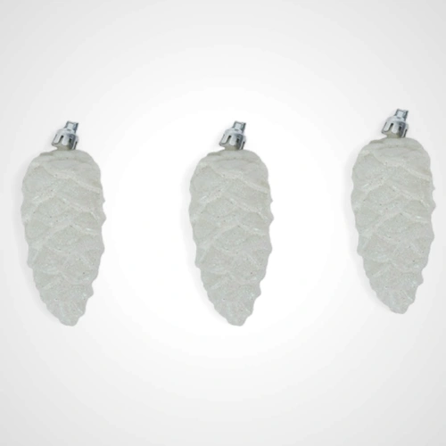 3pk White Glitter Pine Cones 