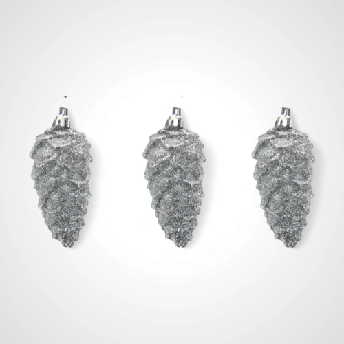 3pk Silver Glitter Pine Cones 