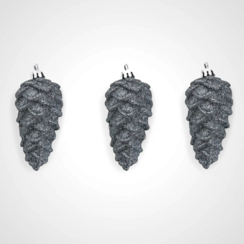3pk Gunmetal Pine Cones