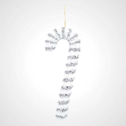 Silver/White Tinsel Candy Cane 
