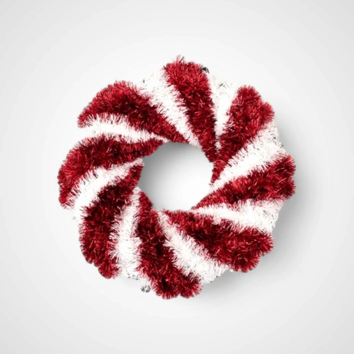 Red & White Candy Swirl Tinsel Wreath 