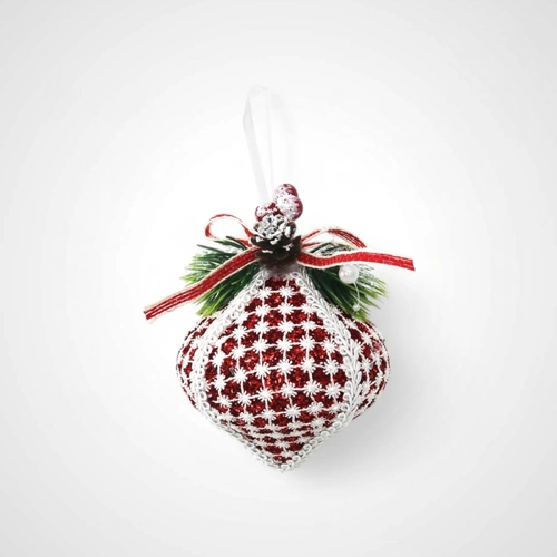 Red & White Lace Ball Ornament