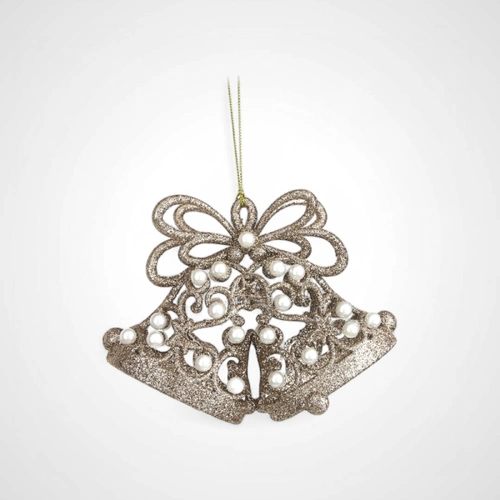 Champagne Glitter & Pearl Bell Ornament