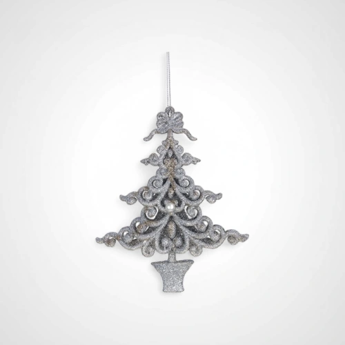 Silver Glitter Tree Ornament 