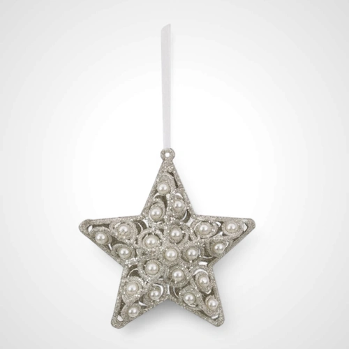 Gold Glitter Star w/Pearl Tree Ornament