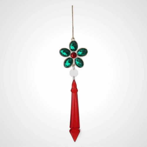 17.5cm Green & Red Acrylic Flower Ornament 