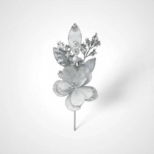 37cm White & Silver Magnolia Bunch 