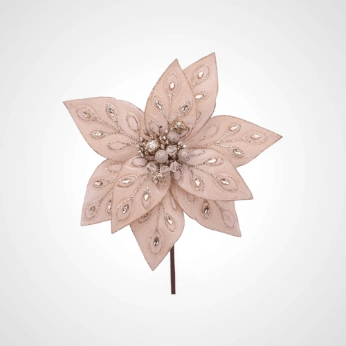 29cm Champagne Jewelled Poinsettia Stem 