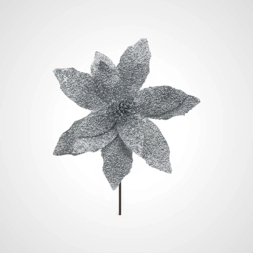31cm Silver Glitter Poinsettia Stem 