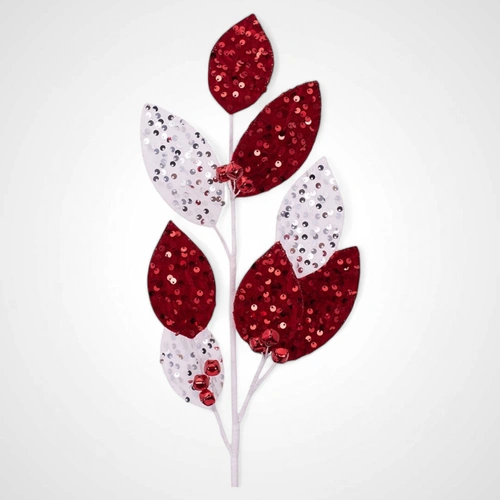 68cm Red & White Sequin Leaf Stem 