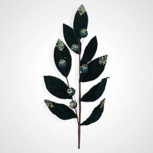 68cm Emerald Velvet Leaf Stem w/Glitter Finish 