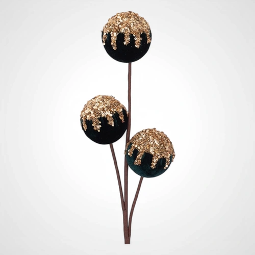 68cm Emerald Velvet 3 Balls w/Gold Detail 