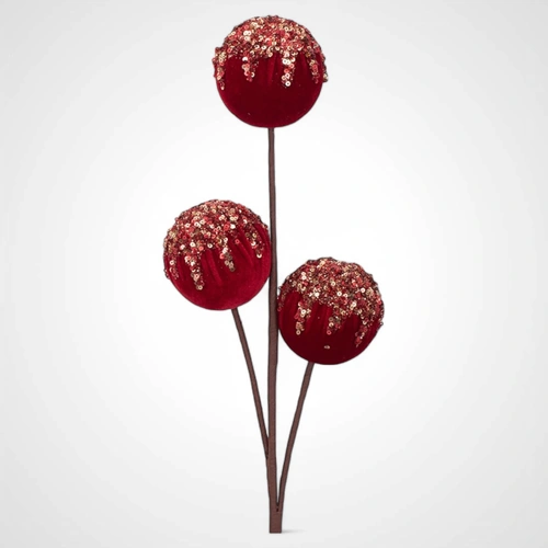 68cm Red Velvet 3 Balls w/Gold Detail 
