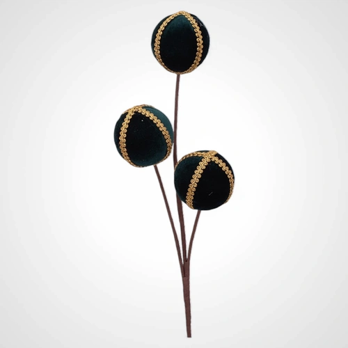 65cm Stem Emerald Velvet Balls w/Gold Detail