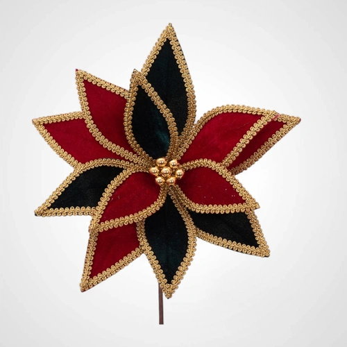32cm Red/Green Harlequin Poinsettia w/Gold Detail
