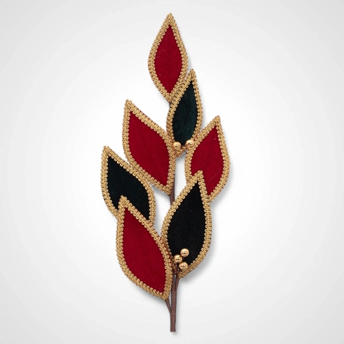 68cm Red/Green Harlequin Leaf Stem w/Gold Detail 