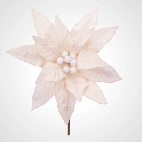 30cm Ivory Velvet Poinsettia w/Ivory Detail 50cm Stem