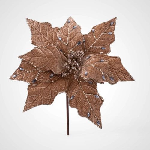 31cm Coffee Velvet Poinsettia Stem