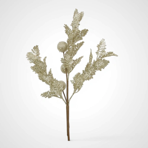 47cm Champagne Glitter Leaf & Fruit Stem 