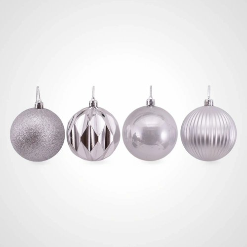 4pk 8cm Silver Bauble 
