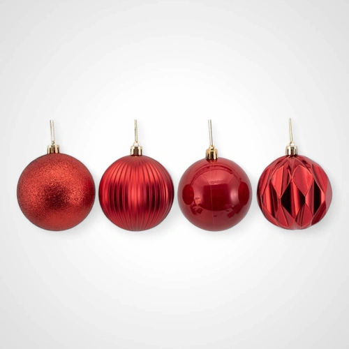 4pk 8cm Red Bauble 