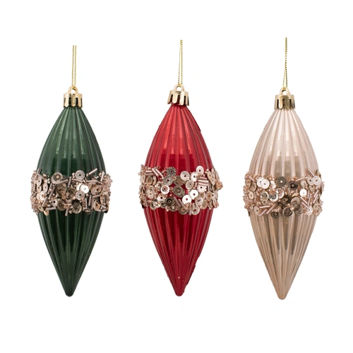 3pk Red/Pearl Champagne & Green Finials