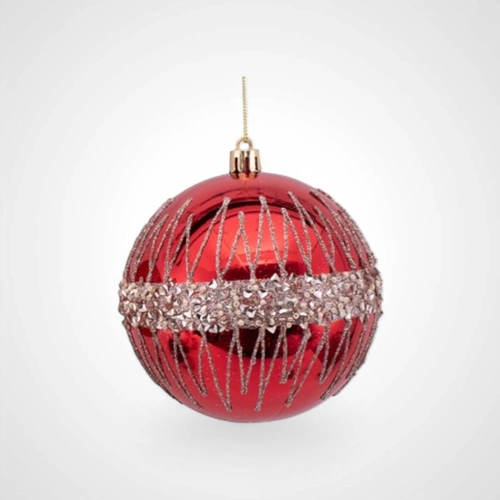 10cm Red w/Champagne Detail Bauble (C)