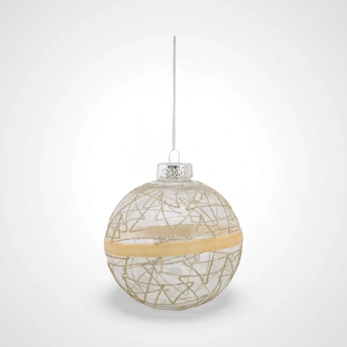 10cm Clear Bauble w/Champagne Glitter Detail (A)